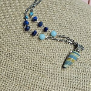 Art Glass Hippie Necklace Handmade With Blue Apatite Sodalite Boho Artisan Gift